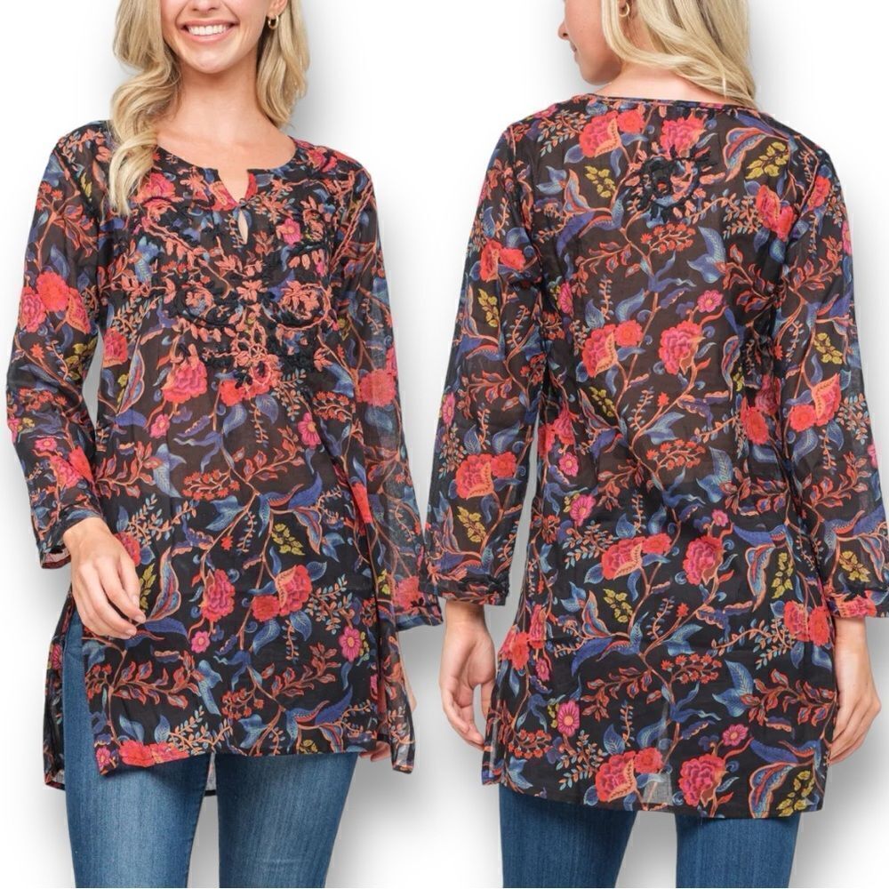 RAJ L.A Women’s Floral Printed Embroidered Tunic in the Size Medium in Black